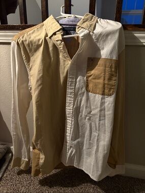 Tommy Hilfiger Two-Tone Tan and White Button-Down Shirt